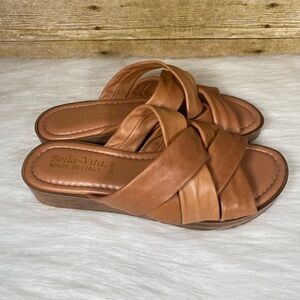 BELLA VITA Italy Brown Leather Slip On Slide Sandals Womens 9 WW